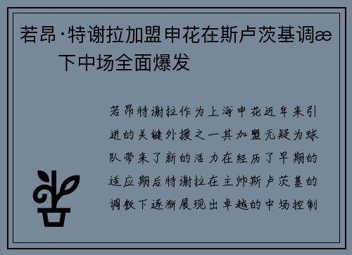 若昂·特谢拉加盟申花在斯卢茨基调教下中场全面爆发 若昂·特谢拉加盟申花在斯卢茨基调教下中场全面爆发